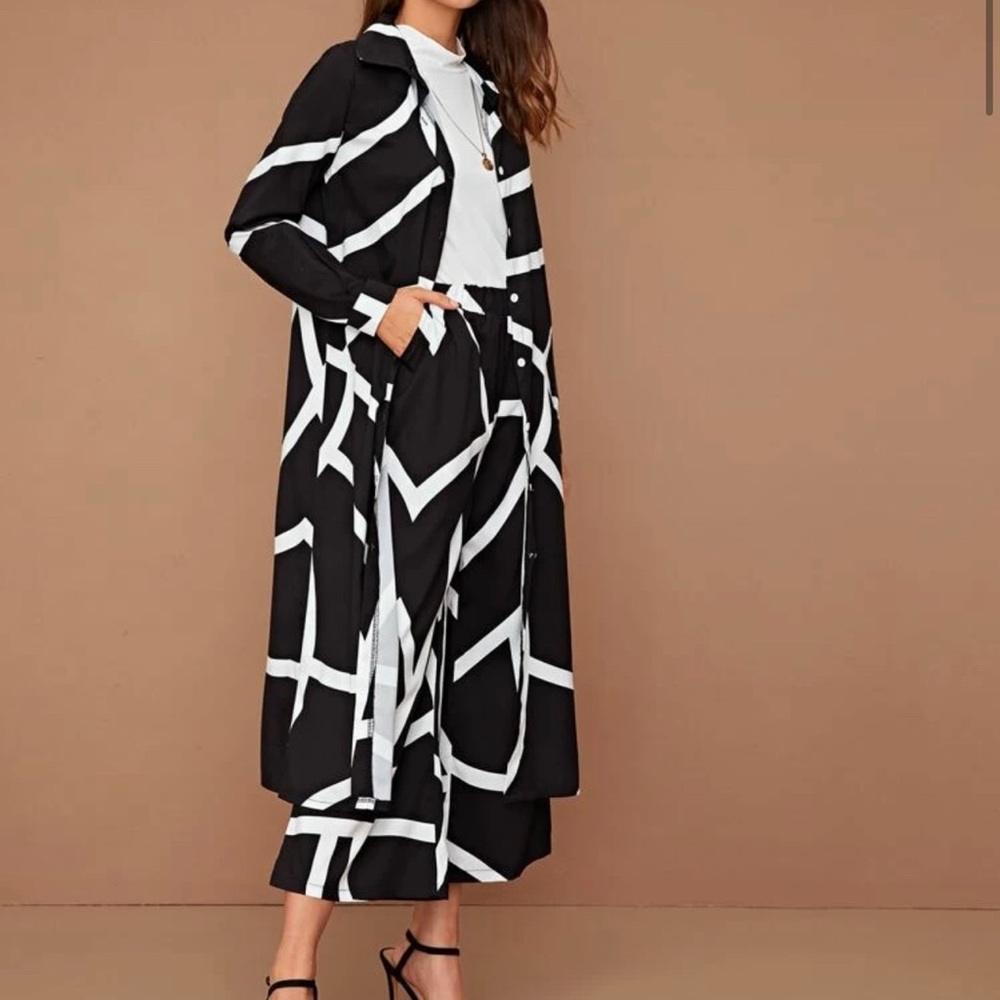 SHEIN Graphic Print Button Up Shirt & Wide Leg Pants Set